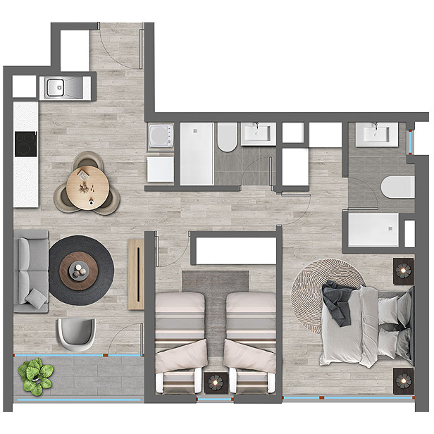 departamento moderno en venta tipo c3 de 2 dormitorios