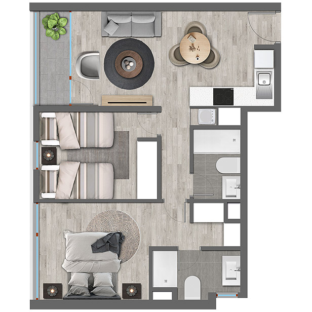 departamento moderno en venta tipo c4 de 2 dormitorios